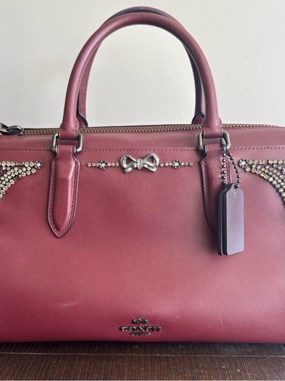 Coach x Selena Gomez Collab Bond Leather Satchel with Crystal Embellishments